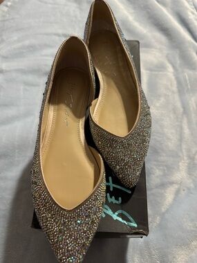 Betsey Johnson Iridescent Crystal Pointed Toe Flats - Champagne Glitter